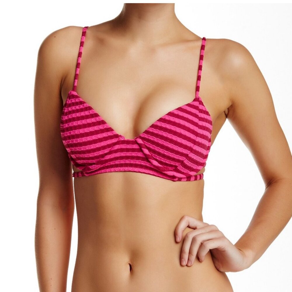 LVolcom Broken Lines Triangle Bikini Top in Fiesta Pink